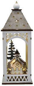 Drevený lampáš s vianočným motívom a LED osvetlením, 11 x 29 cm, teplá biela