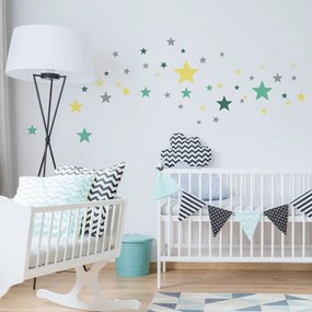 Sada 50 nástenných samolepiek Ambiance Stars Green and Yellow