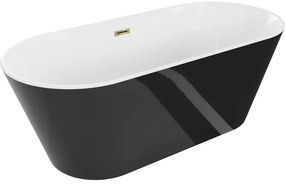 Mexen Flavia, voľne stojaca vaňa 150 x 75 cm, biela-čierna, zlatý lesklý prepad, 54031507575-50