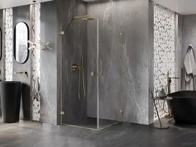 Mexen Lunar-B Duo, výklopný sprchový kút 100 x 100 cm, 8mm číre sklo, zlatý matný profil, 832-100L-100P-55-00