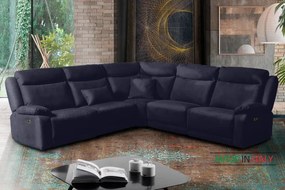 Kožená sedacia súprava CONTINENTAL rohová s funkciou relax, elektrické, tm. modrá (navy 325)