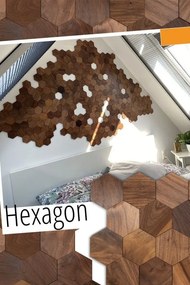 VZORKA: Drevený obklad, HEXAGON, ORECH, brúsený, olejovaný - ROZMER VZORKY: 150 x 150 mm