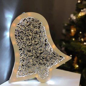 AMADEA Drevená svietiaca dekorácia zvon s LED osvetlením, 29 cm