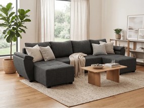 AKCIA Rozkladacia sedacia súprava do U LIVARO 305x140 cm, tmavosivá II. akosť