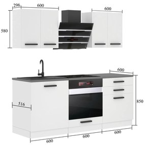 Kuchynská linka Belini Premium Full Version 180 cm šedý antracit Glamour Wood s pracovnou doskou MARY
