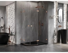 Mexen Lunar, pravý polkruhový sprchový kút 90 x 70 cm, 8mm číre sklo, profil medená matná, 833-090P-070L-65-00
