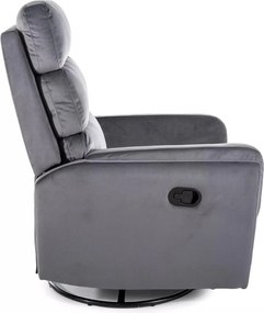 Zamatové relaxačné polohovacie kreslo Argos sivé/čierne