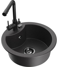 Mexen Diego, 1-komorový granitový drez 488x488x167 mm, čierna batéria Duero, čierna škvrnitá, 6512-76-671600-70-B
