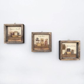 Súprava nástenných obrazov Countries 15x15 cm 3 ks béžová