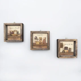 Súprava nástenných obrazov Countries 15x15 cm 3 ks béžová