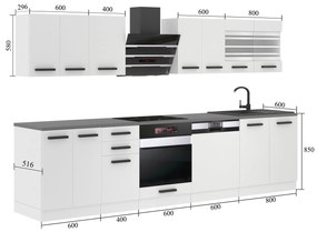 Kuchynská linka Belini Premium Full Version 300 cm biely mat s pracovnou doskou LUCY