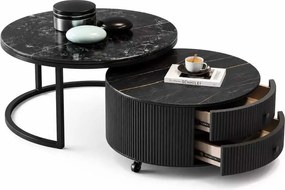 LuxuryForm DESIGN Konferenčný stolík ROYAL 80 / 60 cm – tmavý mramorový dekor (set 2 ks)
