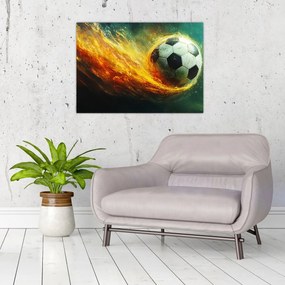 Sklenený obraz - Futbalová lopta v lete (70x50 cm)