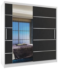 Šatníková skriňa 158 cm Belini biely mat / čierny mat s posuvnými dverami zrkadlom a zásuvkami MBP SZP7/0/W/B/0/KLAL