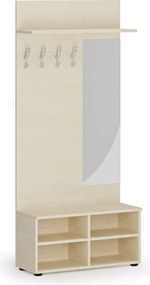 Vešiaková stena s botníkom a zrkadlom HORIZONT, 4 háčiky, polica, roky vodorovne, breza