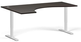 Ergonomický výškovo nastaviteľný stôl, 180x120 cm, 2 motory, L/P, biela podnož, wenge