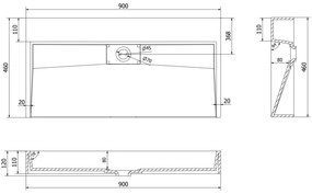Mexen Ava, umývadlo na dosku z konglomerátu B/O 90 x 46 cm, čierna matná, 23019070