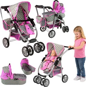 Alice Detský kočík pre bábiky 2 v 1 taška na nosenie ružové hviezdy