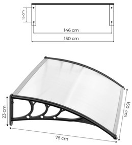 Strieška nad dvere, 150x80 cm, kryt z polykarbonátu