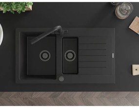 Mexen Matias, granitový drez 900x505x200 mm, 1,5-komorový a čierna batéria Duero, čierna, 6502-77-671600-70-B