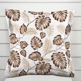 Biante Bavlnená obliečka na vankúš s lemom Sandra SA-498 Hnedé listy monstery na bielom 60 x 60 cm