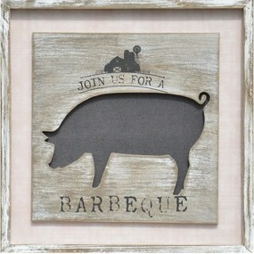 Plechovo-drevený obraz "Pig - Join us for a barbeque", 40x40x2,3