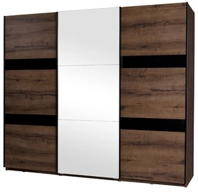 Skriňa Verdek SZ250 VD13, Farby: dub monastery / dub monastery + čierny lesk, Osvetlenie: osvetlenie LED