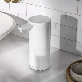 Biely bezdotykový kovový dávkovač mydla 266 ml – simplehuman