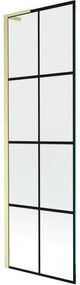 Mexen Next L, 1-krídlová vaňová zástena 60 x 150 cm, 6mm číre sklo-čierny vzor, zlatý matný profil, 895-060-000-03-77-55