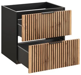 Závěsná umyvadlová skříňka Casad II s deskou a umyvadlem 80 cm černá/dub wotan