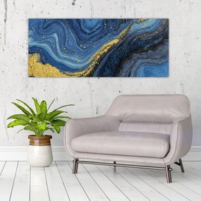 Obraz - Modro-zlatá abstrakcia (120x50 cm)