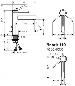 Hansgrohe Finoris, umývadlová batéria 110, s výpustom Push-Open, EcoSmart, chrómová, HAN-76023000