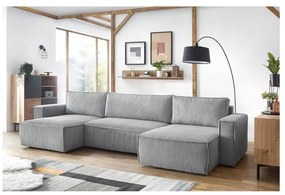 Svetlosivá menčestrová rozkladacia rohová pohovka do "U" Nihad – Bobochic Paris