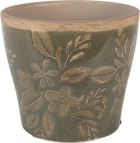 Zelený keramický obal na kvetináč s kvetmi Timothée M - Ø 12*10 cm