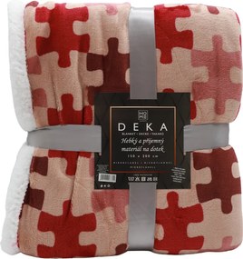 Home Elements Mikroflanelová deka s baránkom, vzor Puzzle, červená a hnedá