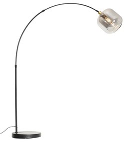 Oblúková lampa čierna so zlatom a dymovým sklom - Zuzanna