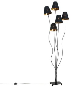 Dizajnová stojaca lampa čierna so zlatým 5-svetlom - Melis