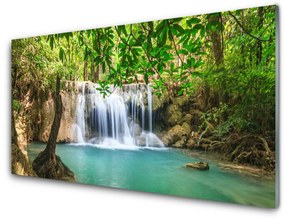 Skleneny obraz Vodopád jazero les príroda 120x60 cm