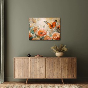 Obraz - Motýľ a kvety, olejomaľba (70x50 cm)