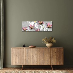 Obraz kvetinové abstrakcie (s hodinami) (90x30 cm)