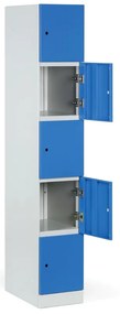 Šatníková skrinka s úložnými boxmi, 5 boxov, 1850 x 300 x 500 mm, demont, zámok s čítačkou RFID kariet, tmavosivé dvere