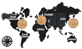 Sammer Lacné hodiny s motívom celého sveta- 3 hodiny 100x56 cm World3Zonesbambus