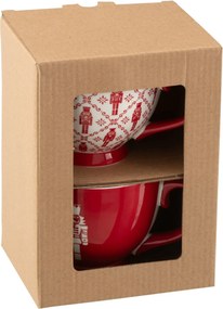 Darčeková sada 2 veľkých hrnčekov so luskáčikmi červené keramické - 15 * 15 * 9 cm / 450ml