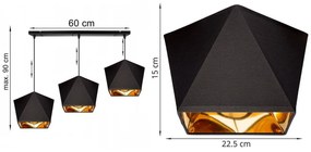 Závesné svietidlo DIAMOND GOLD, 3x čierne/zlaté textilné tienidlo