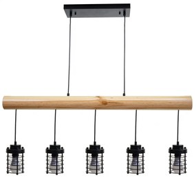 Závesné svietidlo H83 industrial, klietka 5 74213 - kov / drevo - Čierna