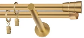 Dekorstudio Garniža dvojradová BASIC zlatá 19mm Dĺžka: 160cm, Typ uchytenia: Držiak dvojitý modern, Typ príslušenstva: Krúžky tiché so štipcami