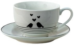 Porcelánová šálka s tanierikom s vtáčikmi Love Birds - 12*9*7 / Ø14*2 cm / 220 ml