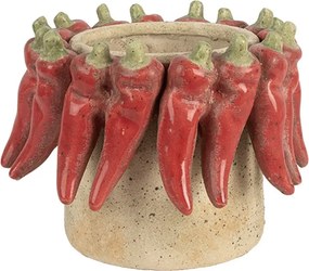 Béžový antik terakotový obal na kvetináč s papričkami M - Ø 17*13 cm