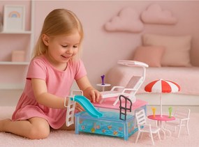 LEAN Toys Letovisko Set pre bábiky Bazén Šmykľavka Lehátka Dáždnik