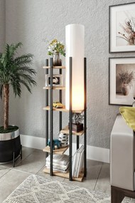 Stojací lampa Nora IV černá/přírodní dub